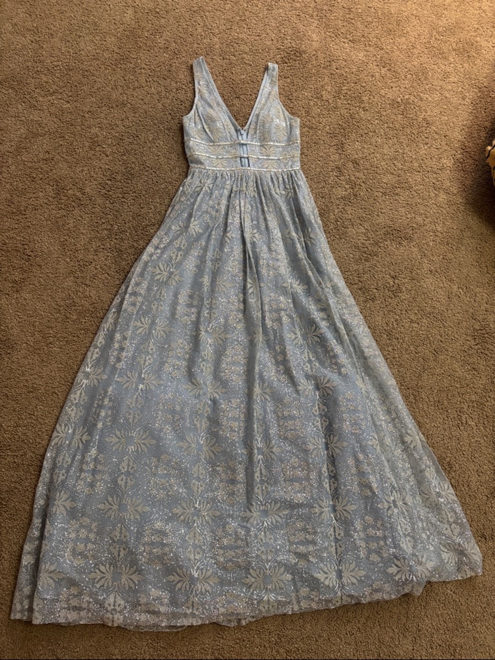 Gianni Bini Powder Blue Floral V-Neck Maxi Dress